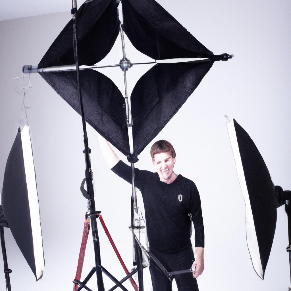 Técnico de luz ajustando banderas y grids en C-stands